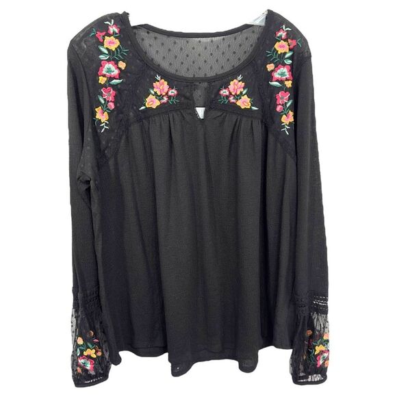 Time Tru‎ XL Top 16W 18W Embroidered Swiss Dot Mesh Lace Black Peasant 336 - Picture 9 of 9